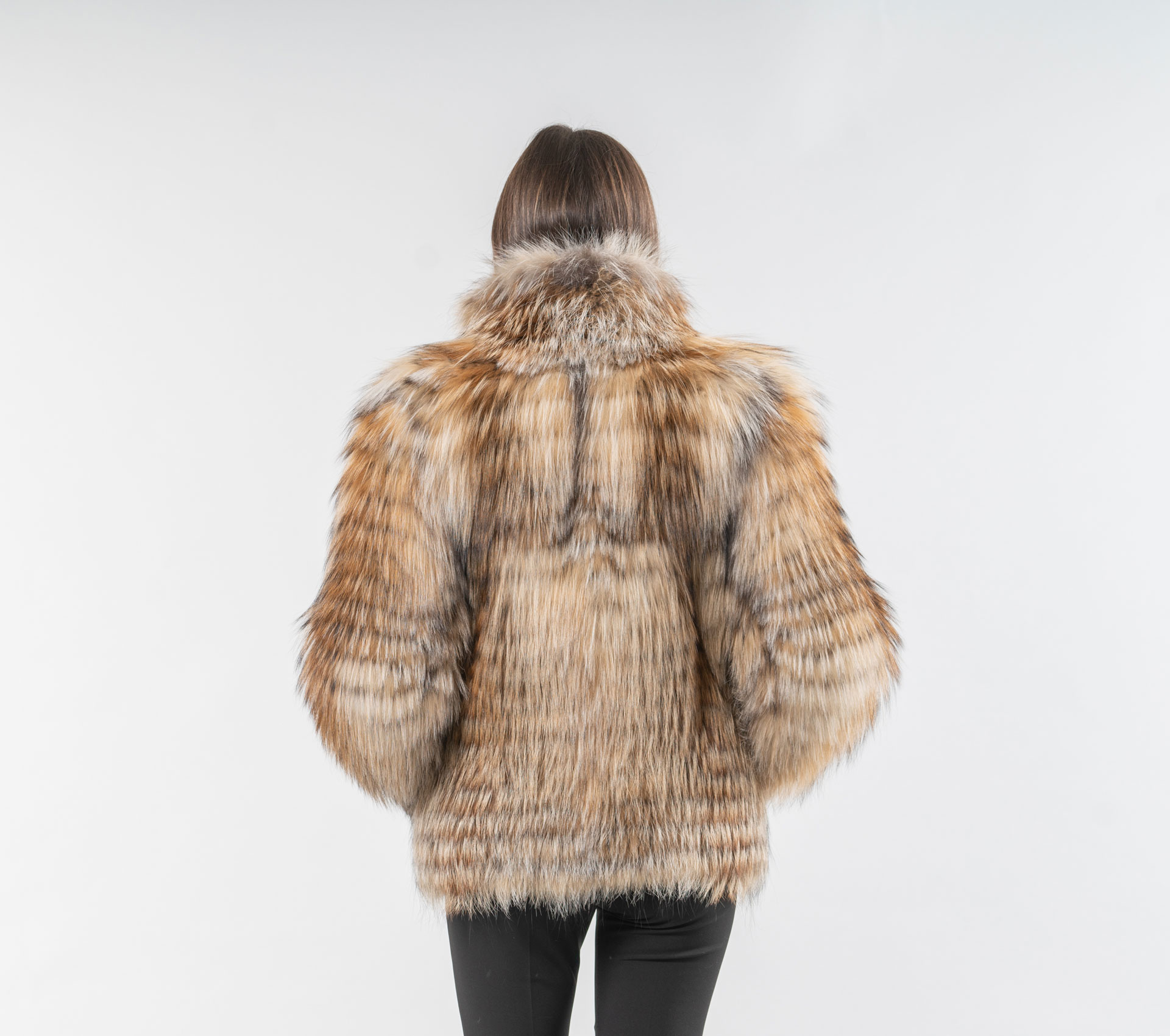 Two Colored Fox Fur Jacket - Made of Real Fox Fur-Haute Acorn