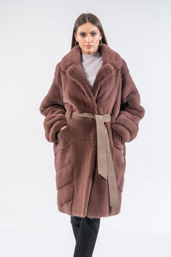 Carob Brown Mink Fur Coat With Belt