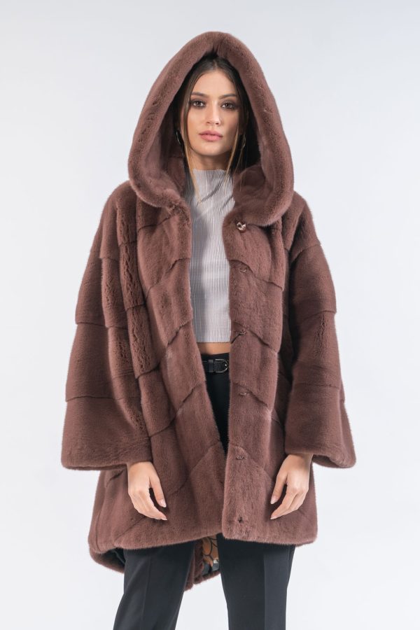 Carob Brown Mink Fur Jacket With Hood