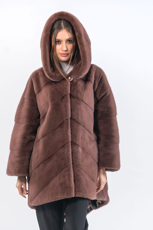 Carob Brown Mink Fur Jacket With Hood
