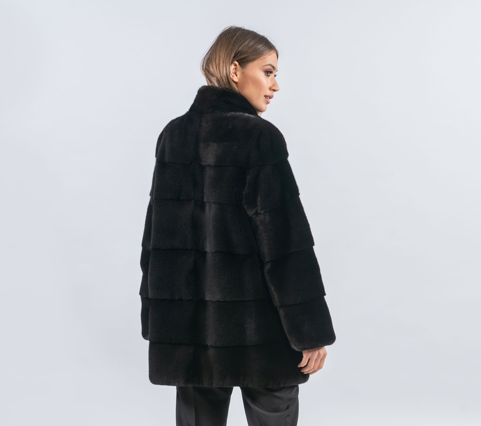 Black Mink Fur Jacket With Short Collar- 100% Real Fur - Haute Acorn
