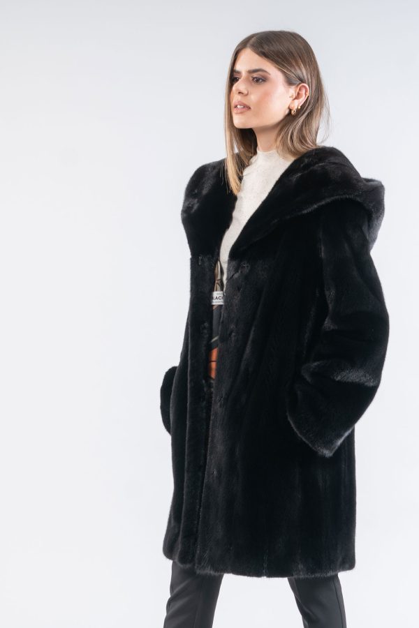 Blackglama Mink Fur Coat With Hood- 100% Real Fur - Haute Acorn