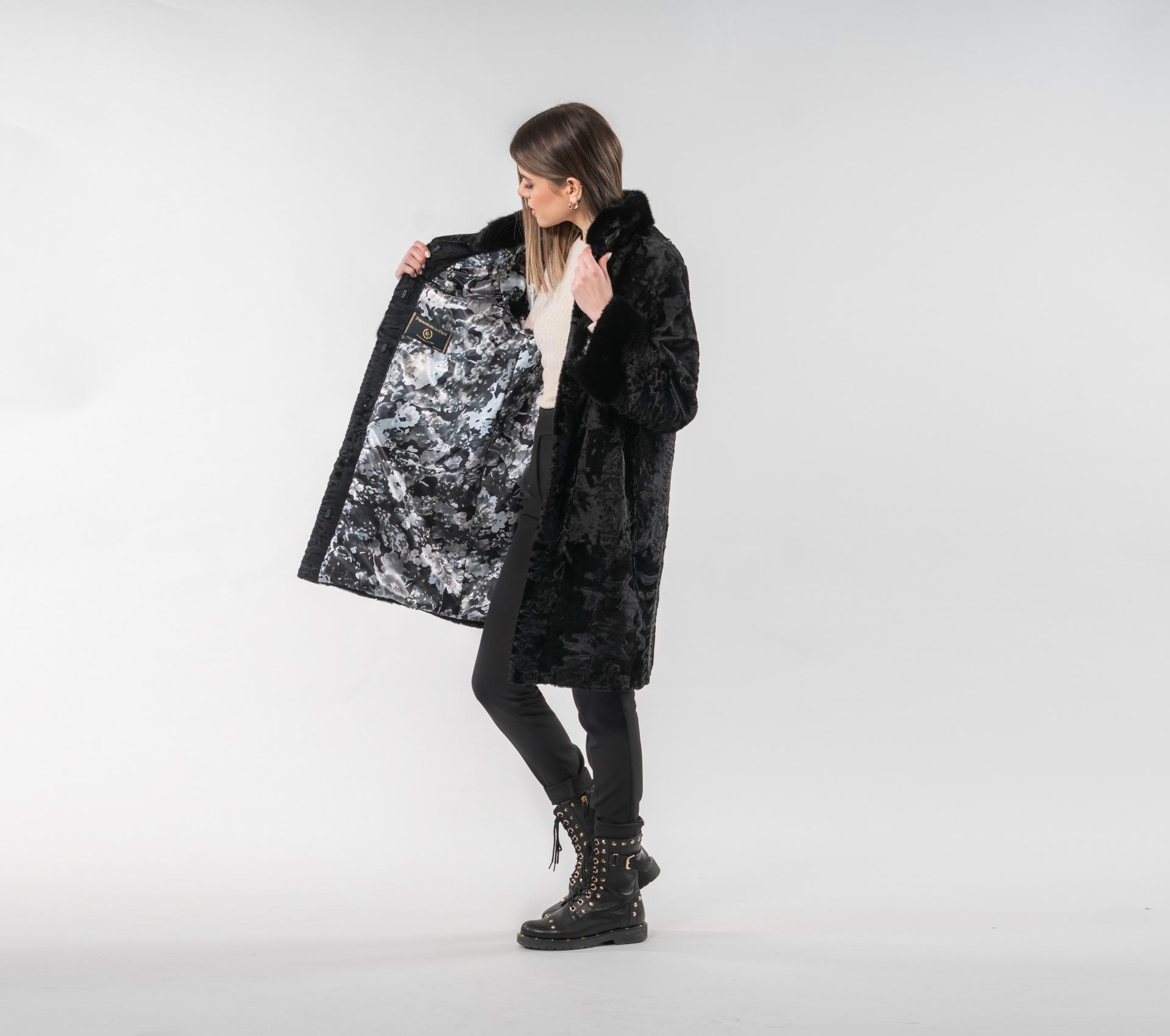 Astrakhan Fur Coat With Mink Details- 100% Real Fur - Haute Acorn