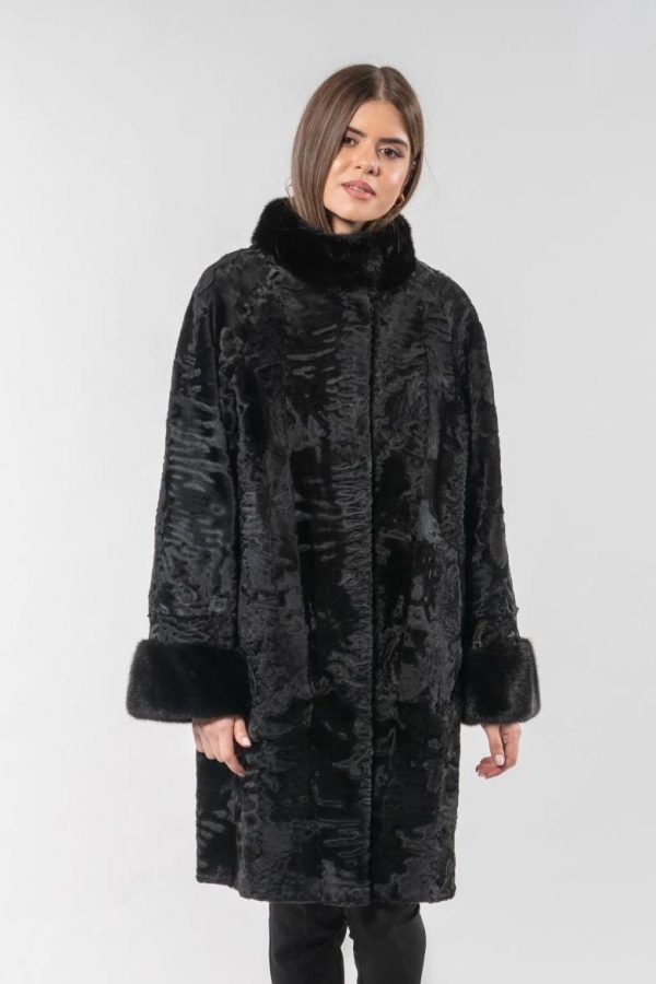 Astrakhan Fur Coat With Mink Details