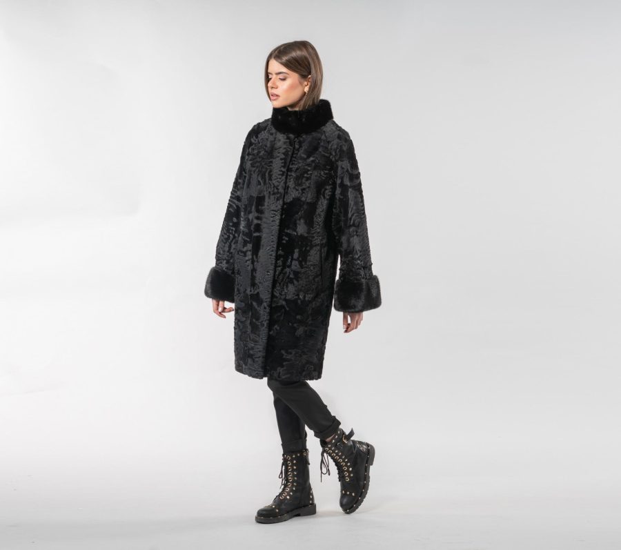 Astrakhan Fur Coat With Mink Details- 100% Real Fur - Haute Acorn