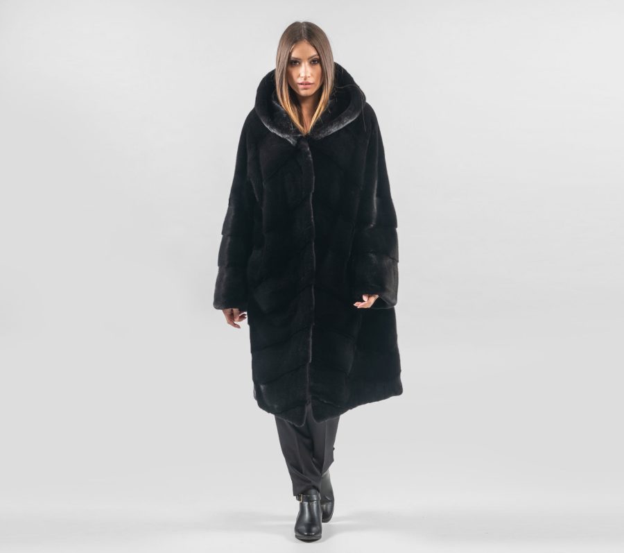 Horizonal Layered Long Mink Fur Coat