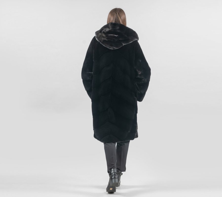 Horizonal Layered Long Mink Fur Coat