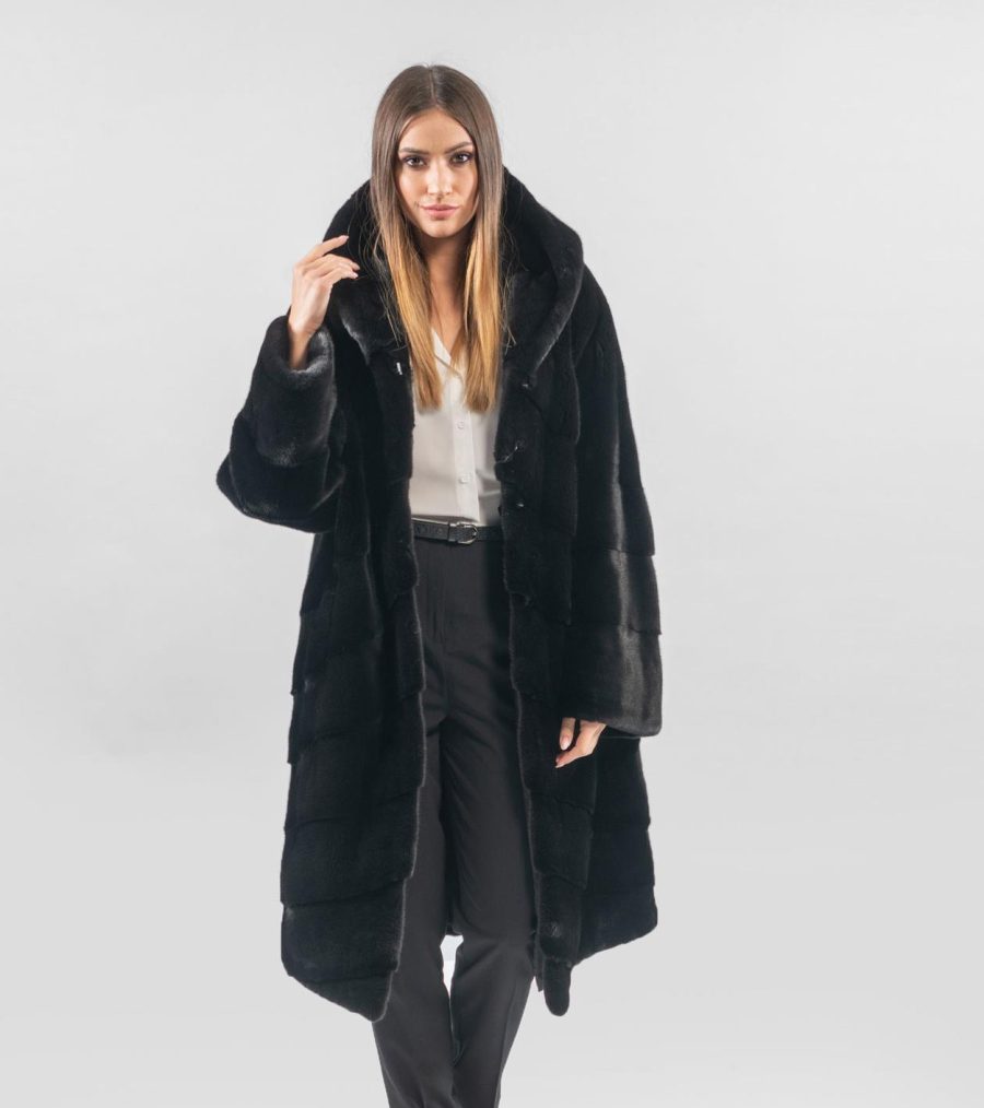 Horizonal Layered Long Mink Fur Coat - 100% Real Fur - Haute Acorn