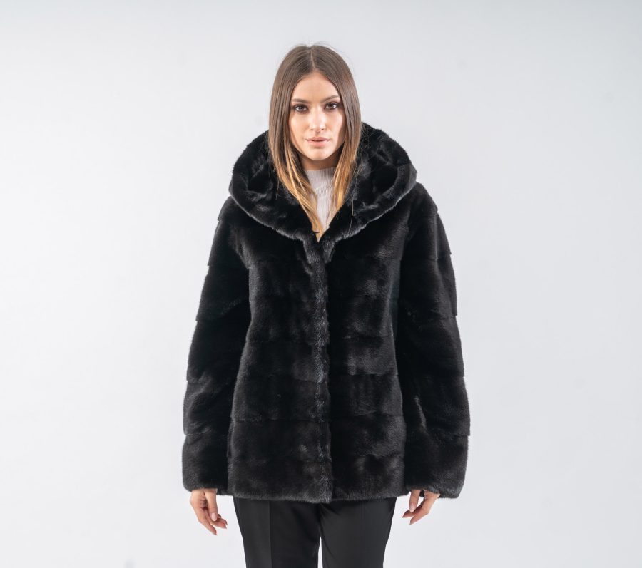 Black Mink Fur Jacket With Hood