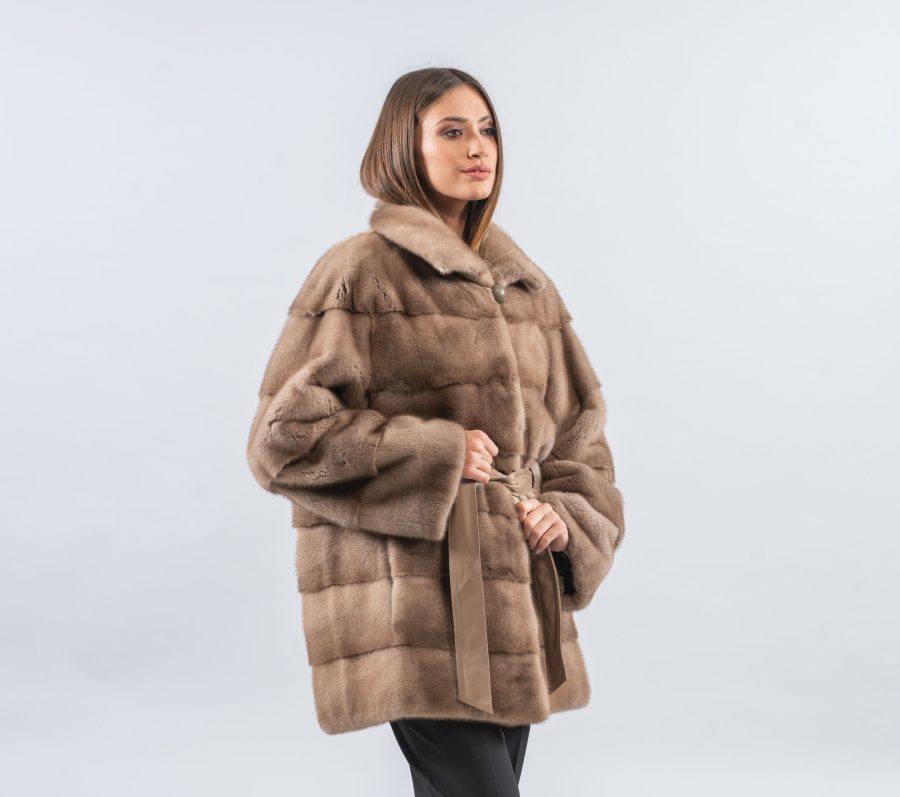 Pastel Mink Fur Jacket With Rolled Up Sleeves