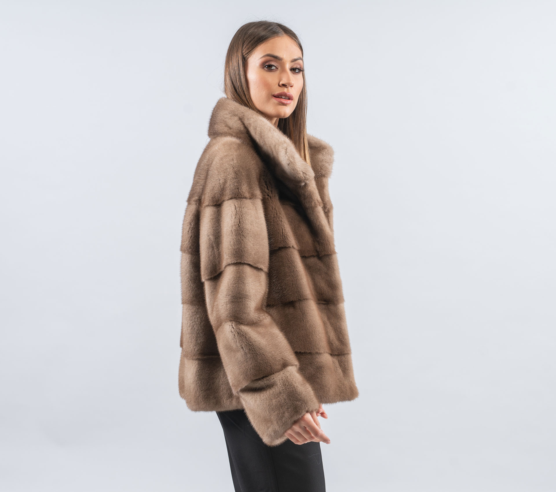 Haute Acorn Pastel Mink Fur Jacket with Rolled Up Sleeves