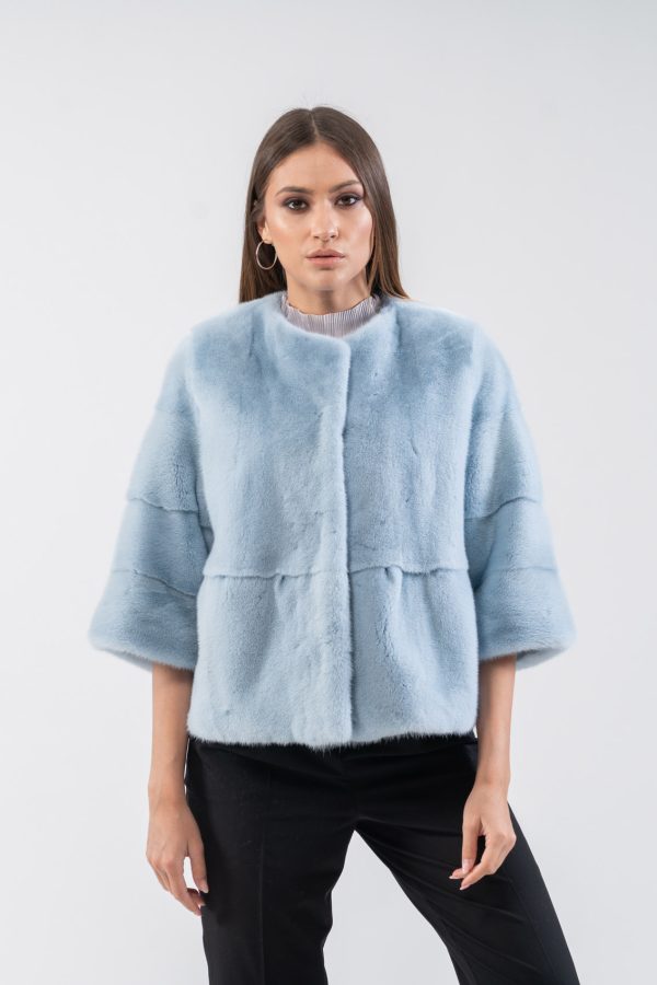 Light Blue Short Mink Fur Jacket