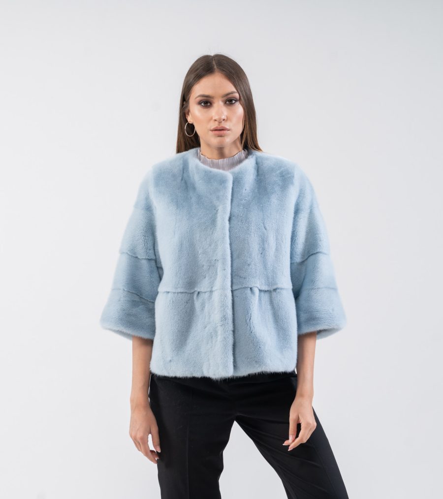 Light Blue Short Mink Fur Jacket