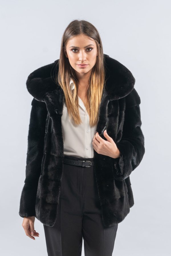Black Velvet Mink Fur Jacket With Hood