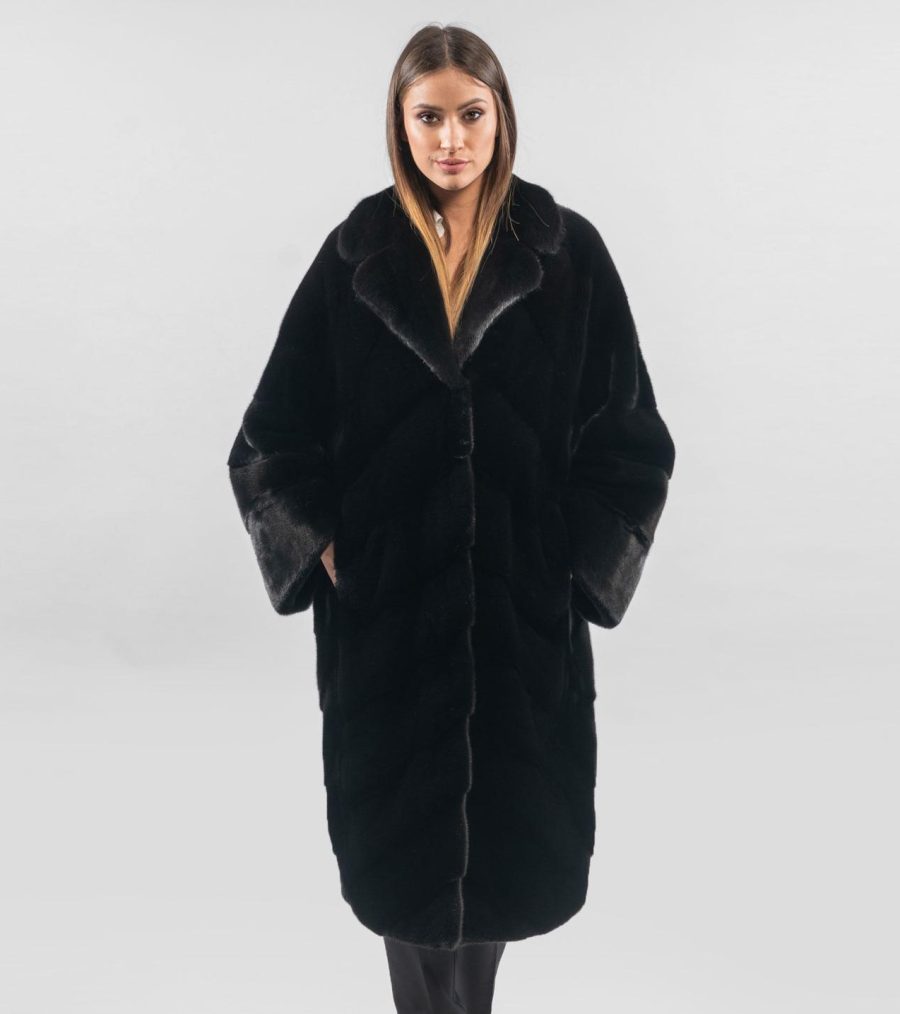Black Velvet Mink Fur Long Jacket