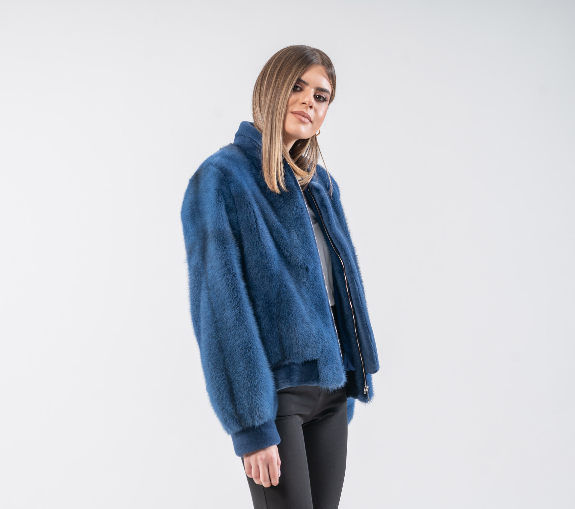 Blue Mink Fur Bomber Jacket - 100% Real Fur - Haute Acorn