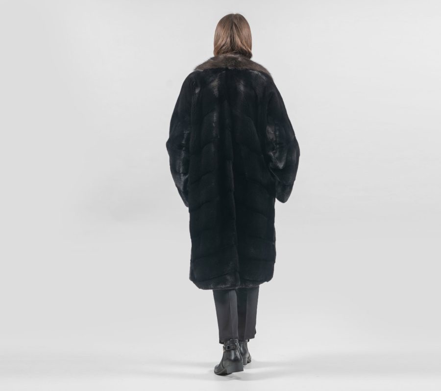 Black Mink Long Fur Jacket With Sable Collar