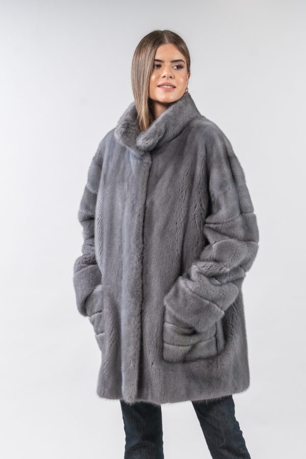 Loose Fitting Silver Iris Mink Fur Jacket