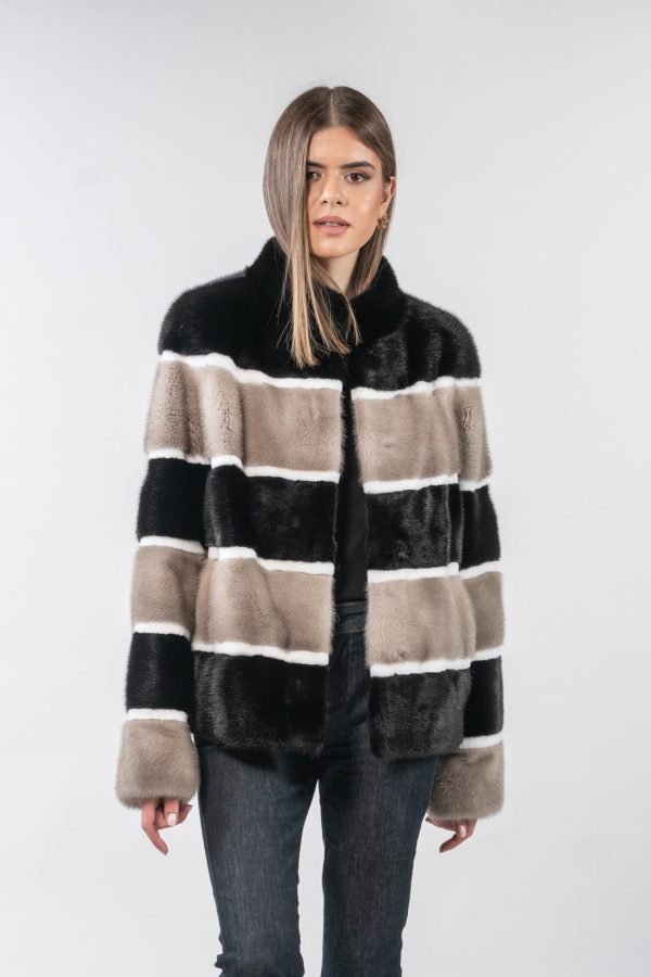 Beige And Black Mink Fur Jacket