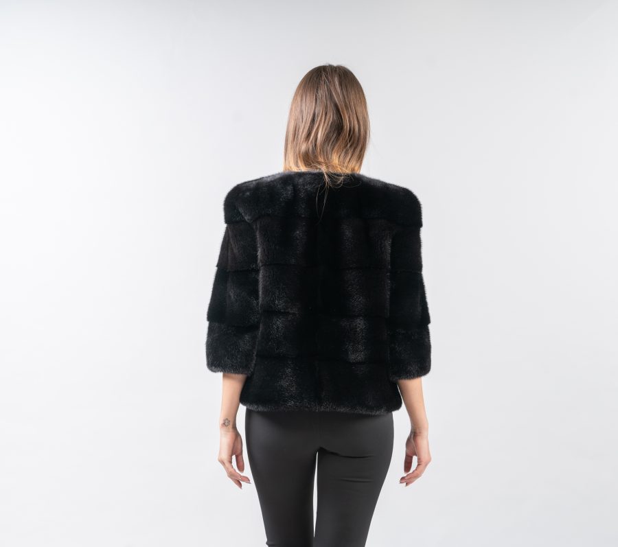 Zipper Short Black Mink Fur Jacket