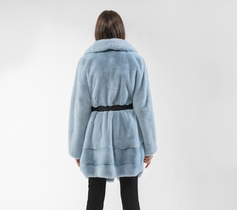 Light Blue Mink Fur Jacket With Wide Collar