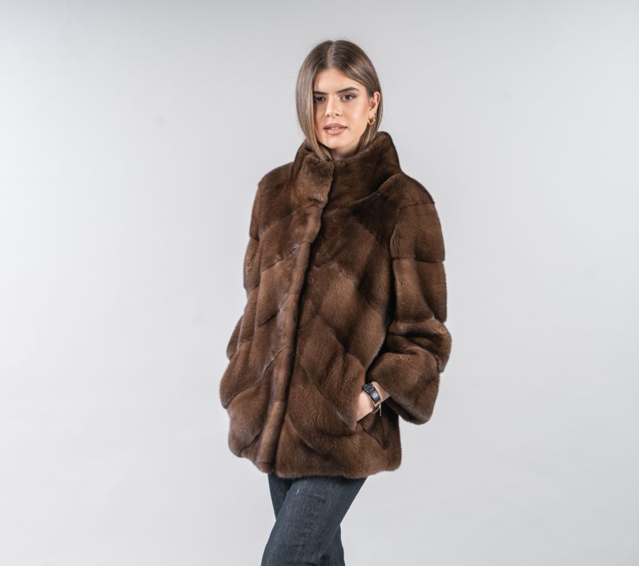 Diagonal Design Mink Fur Jacket - 100% Real Fur - Haute Acorn