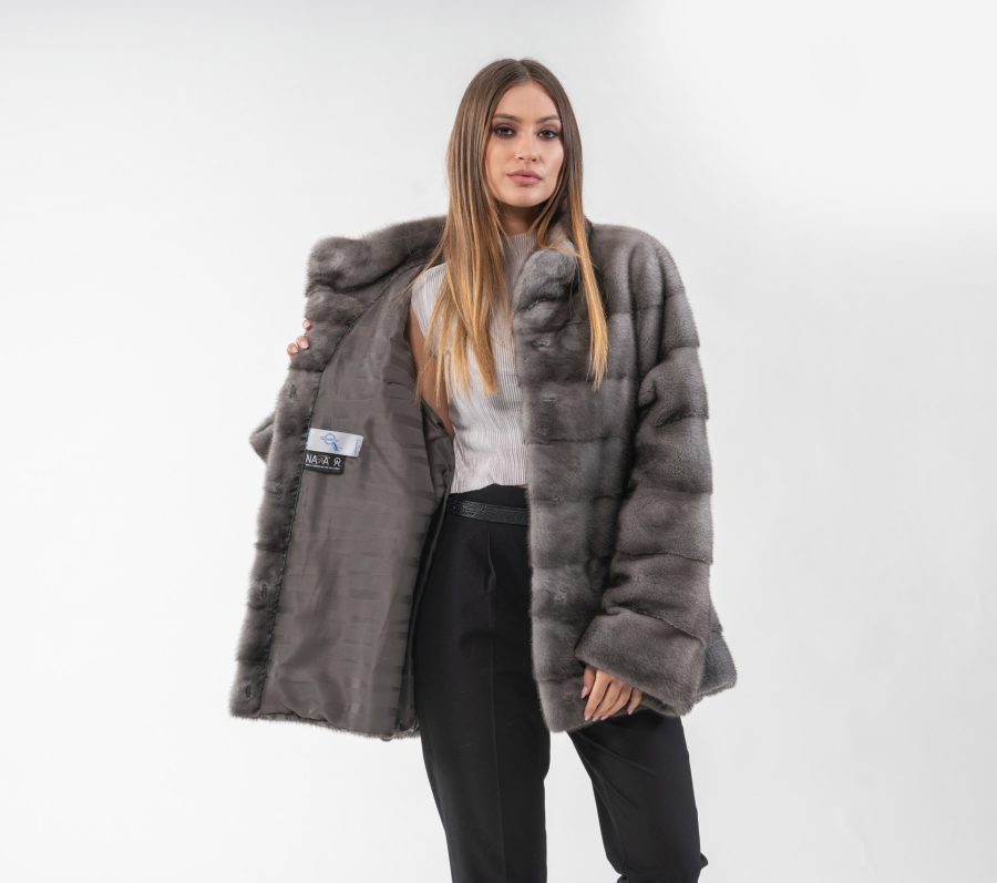 Haute Acorn Short Fox Fur Jacket in Black Color