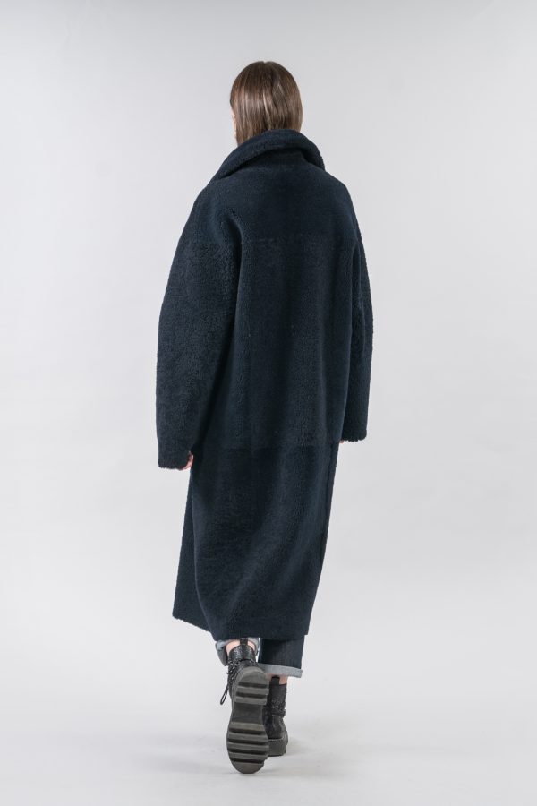 Navy Blue Shearling Coat - 100% Real Fur - Haute Acorn