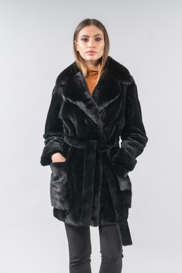 Black Mink Notched Collar Fur Jacket