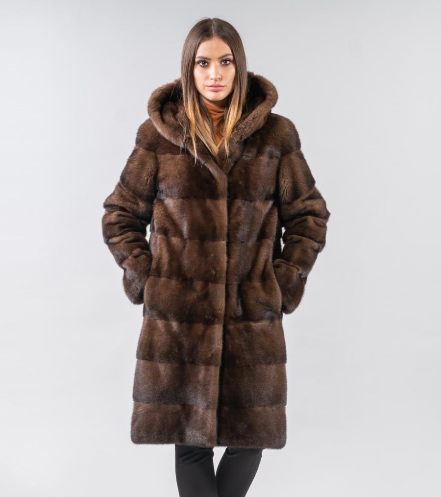 Demi Buff Mink Fur Jacket With Hood- 100% Real Fur - Haute Acorn