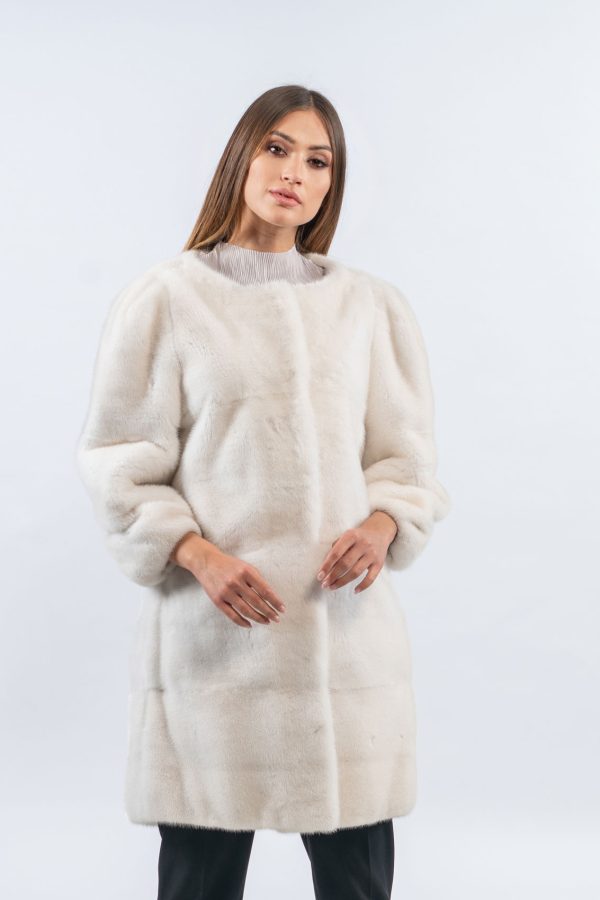 White Collarless Mink Fur Jacket