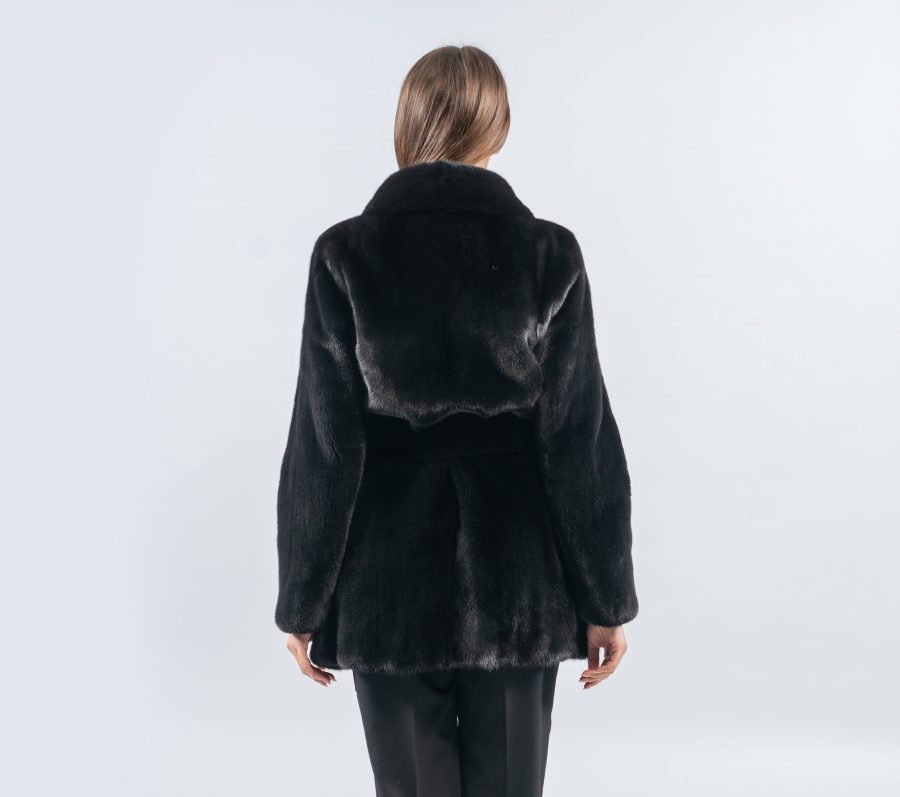 Black Velvet Mink Fur Jacket With Belt