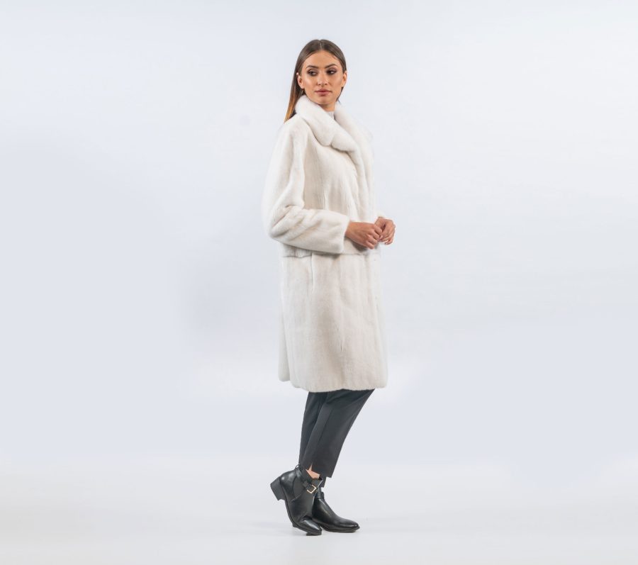 White Notched Collar Mink Fur Coat