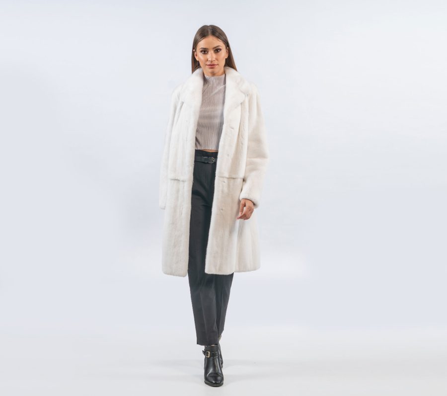 White Notched Collar Mink Fur Coat