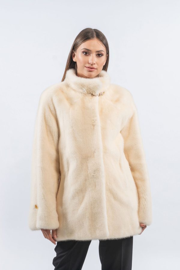 Pearl Mink Fur Jacket With Short Collar