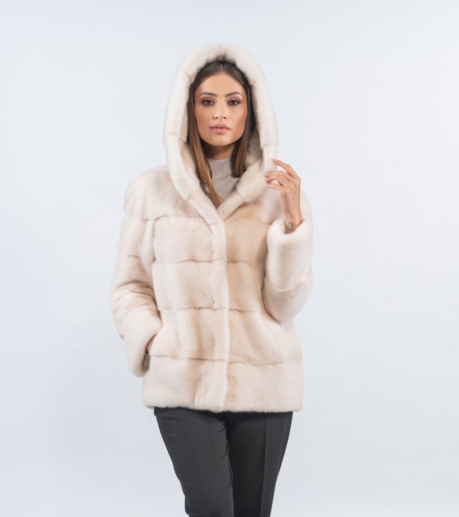 Pearl Mink Fur Jacket With Hood