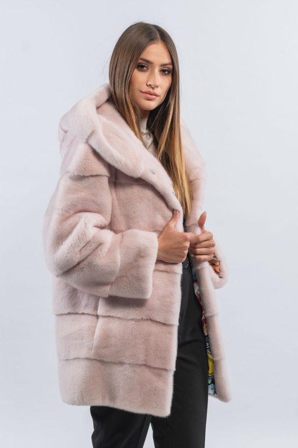 Light Pink Mink Fur Jacket With Hood