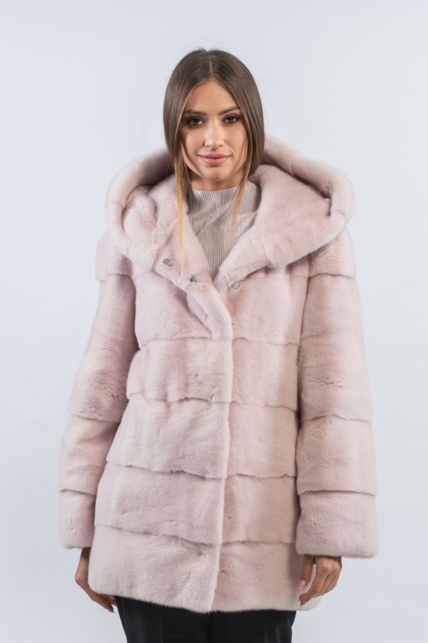 Light Pink Mink Fur Jacket With Hood