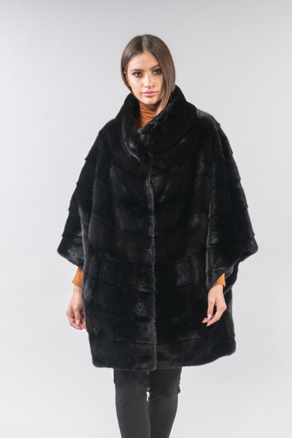 Loose Fit Black Mink Fur Jacket