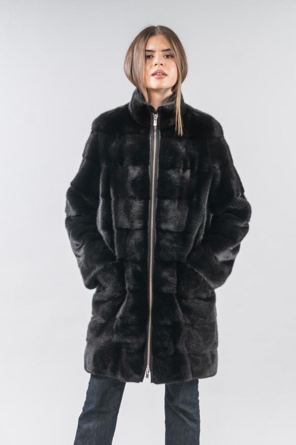 Zipper Black Mink Fur Jacket