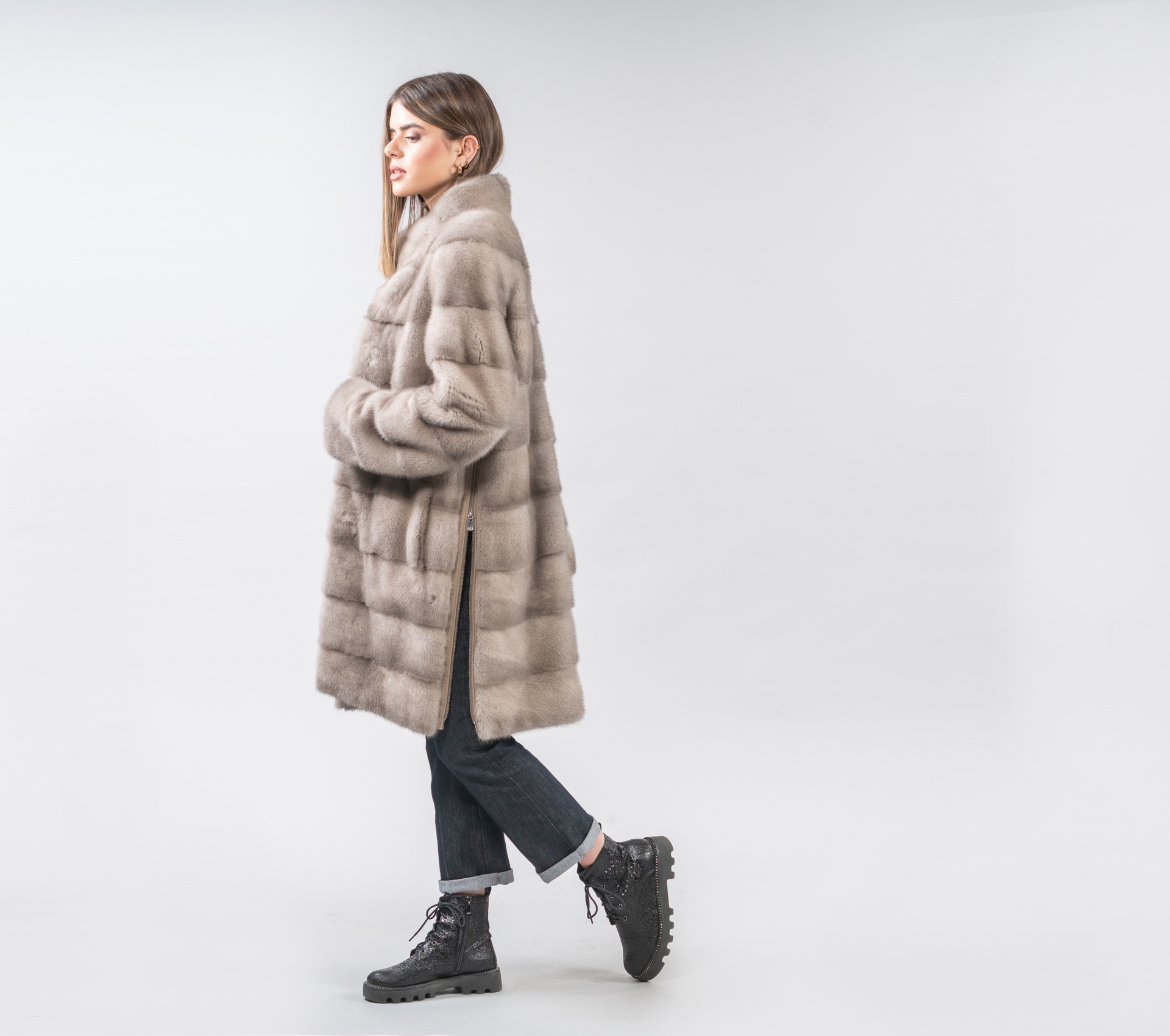 Silver Mink Fur Jacket Real Fur 100% Acorn Haute - 