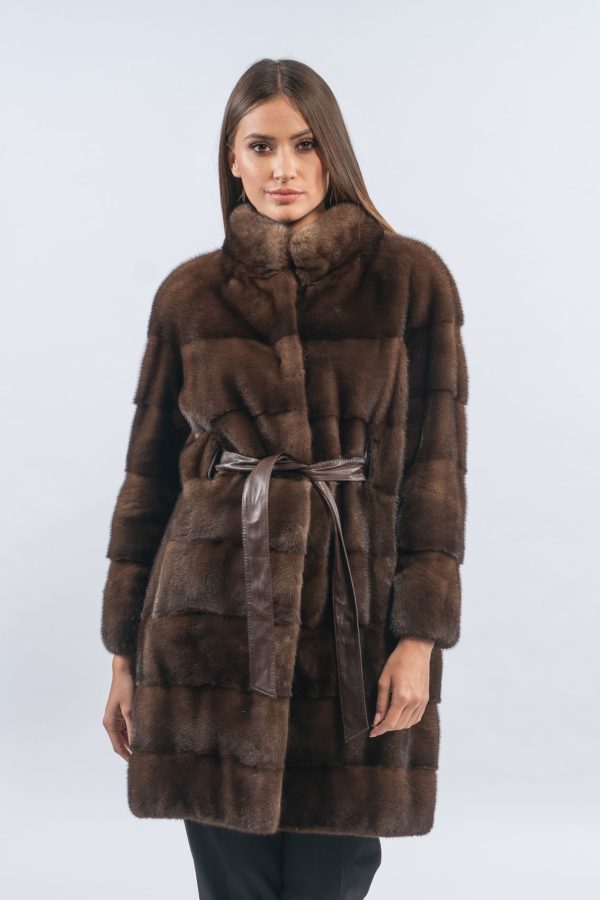 Brown Mink Fur Jacket With Leather Belt
