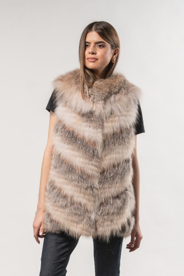 Natural Striped Fox Fur Vest