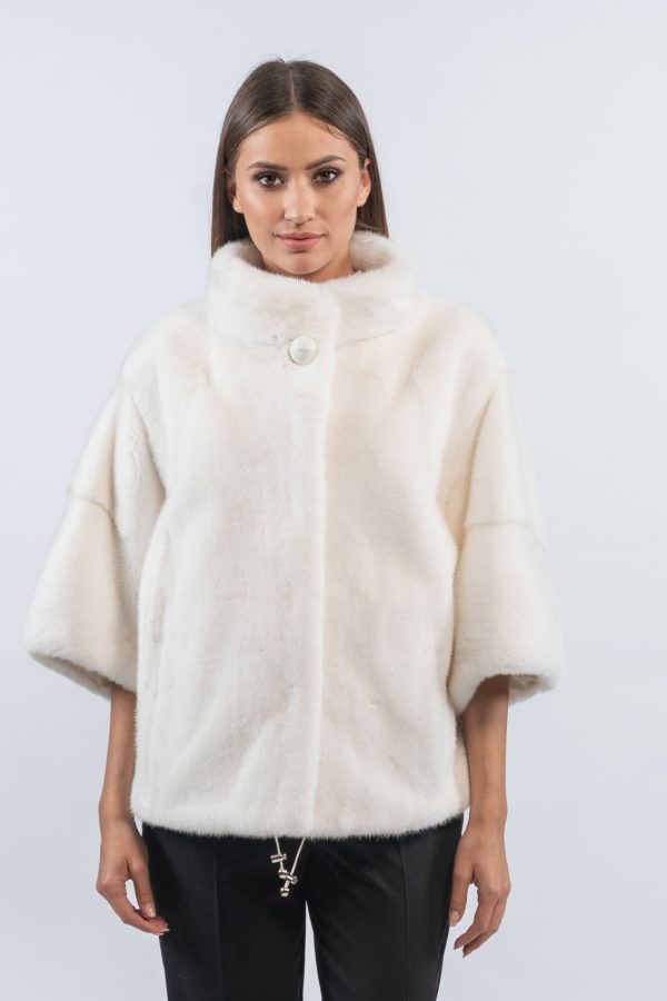 White Mink Fur Jacket With 3/4 Sleeves