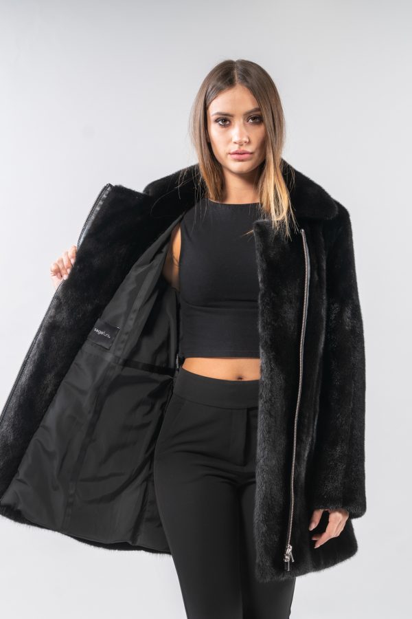 Black Zippered Mink Fur Jacket
