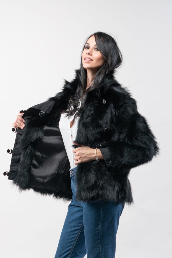Black Fox Fur Jacket With Buttons
