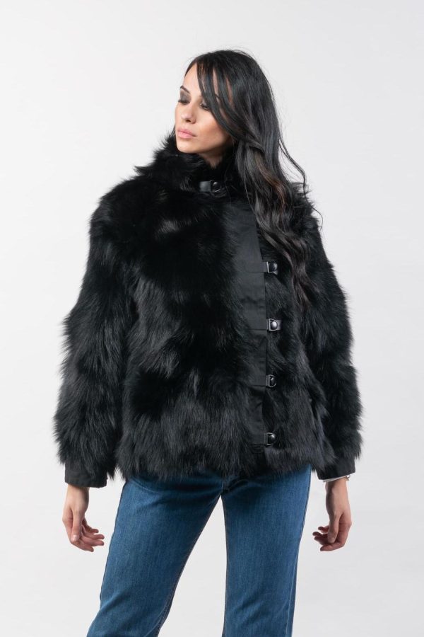 Black Fox Fur Jacket With Buttons