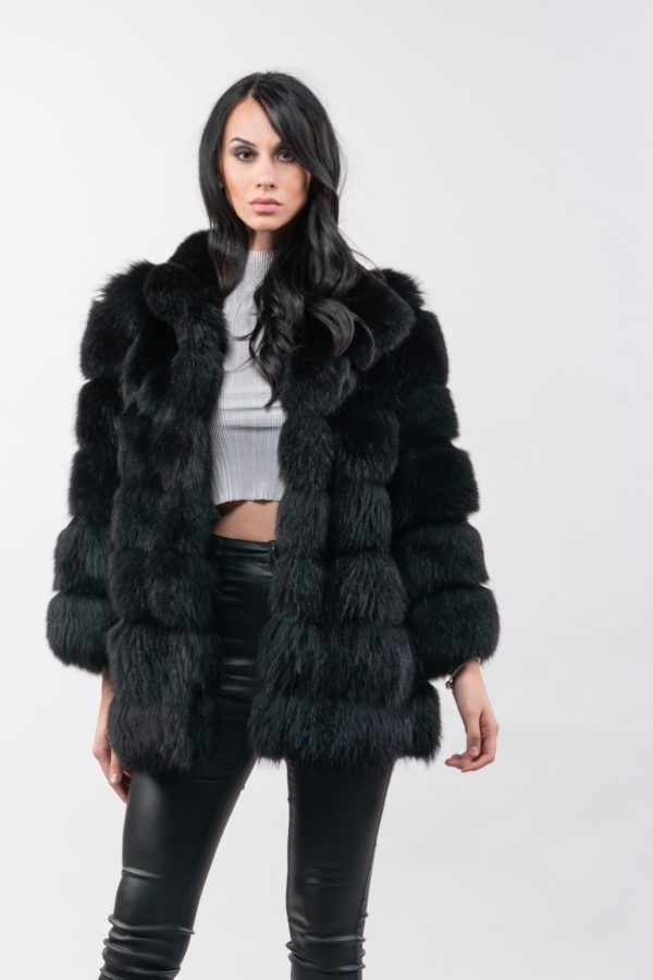 Black Horizontal Layered Raccoon Fur Jacket