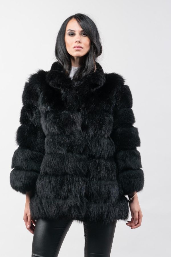 Black Horizontal Layered Raccoon Fur Jacket