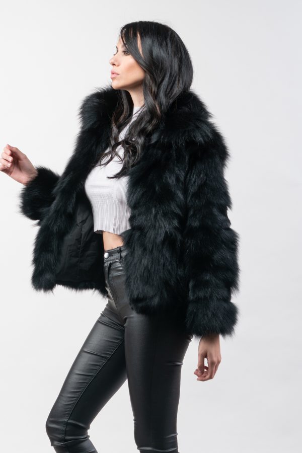 Short Collar Black Fox Fur Jacket